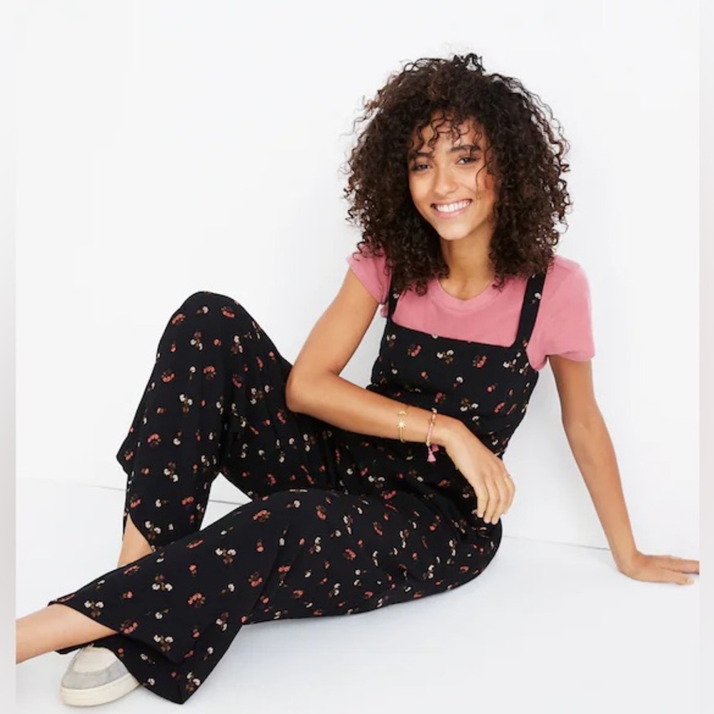 Madewell Smocked Crop Floral Jumpsuit in Flower Toss